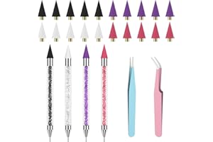 OIFEN Rhinestone Picker Tool ,4 Pcs Dual-Ended Wax Pencil for Rhinestones with 20 Extra Wax Tips and 2 Tweezers for Nail Art Decoration