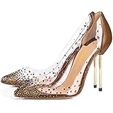 FSJ Women Studded Pointed Toe Transparent Pumps High Heels Shoes with Cute Bowknot US Size 4-15 M