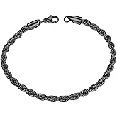 ChainsHouse Chain Bracelet for Men, Twisted Rope Bracelets Stainless Steel/Black/14K Gold Metal Plated Wrist Chain, 3mm/6mm Width, 8.3", Send Gift Box