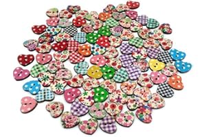 Wooden Buttons Heart Shape Buttons Sewing Buttons for Crafting Sewing Scrapbooking DIY Pack of 100 Clever
