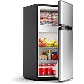 COWSAR 2.5 Cu.Ft Mini Dorm Fridge with Freezer for Bedroom, Office, Silver | Double Reversible Door, 2 Removable Shelves, Adjustable Thermostat, Energy Saving, Compact Small Refrigerator for Apartment