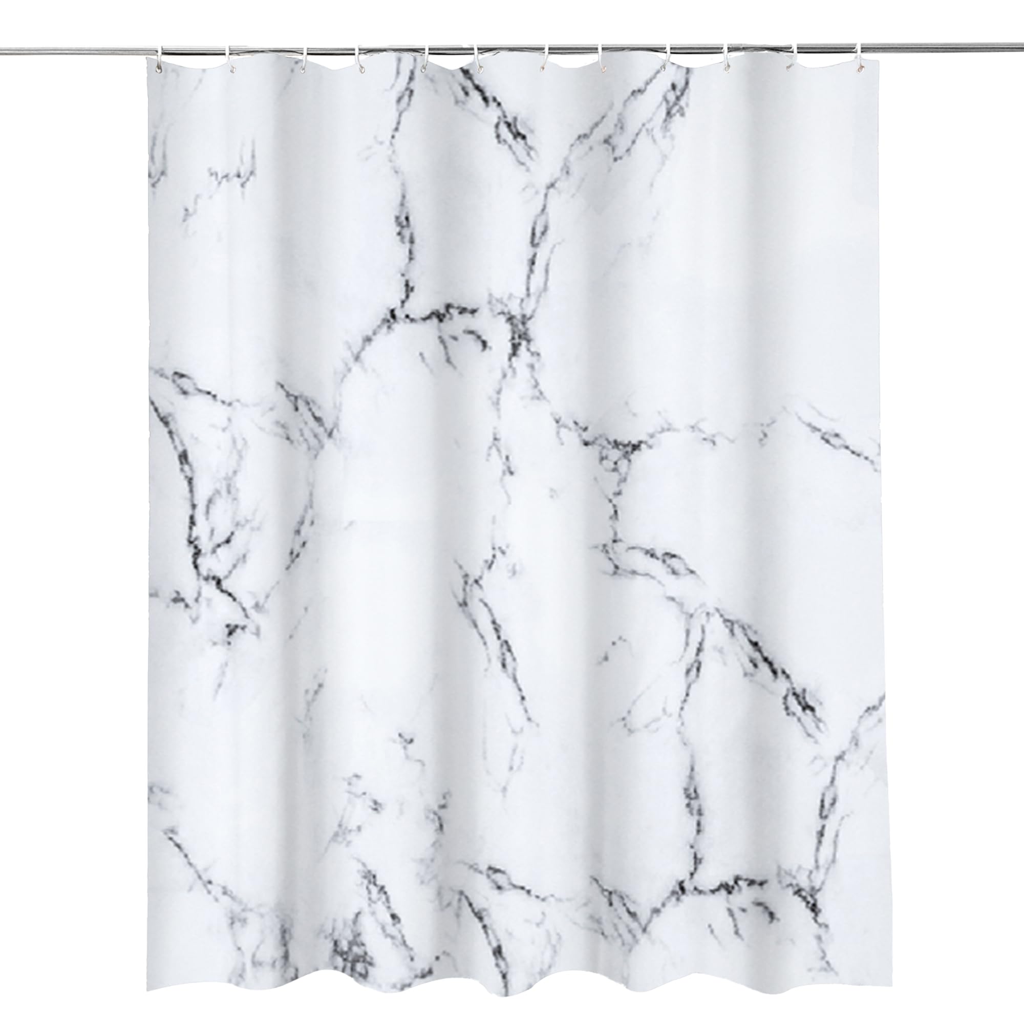 WedDecor Shower Curtain Waterproof Anti Mould Mildew Resistant, Heavy Duty 100% Polyester Fabric Bathroom Curtains Liner with 12 Curtain Hooks, 180cm x 200cm, Grey & White
