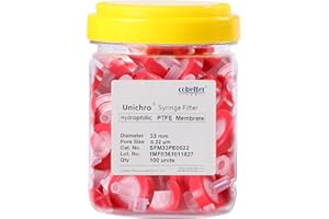 COBETTER 100 Pack Syringe Filter PTFE Lab Filters 0.22μm Pore Size 33mm Diameter hydrophilic Filtration Non-sterile Red