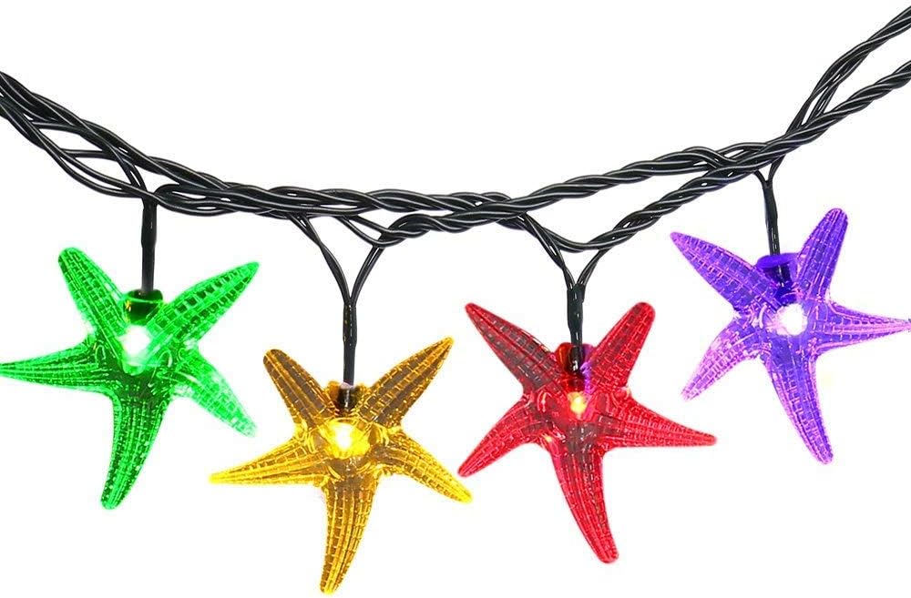Solar String Lights 20 ft 30LEDs RGB Starfish Solar Powered Party String Lights Waterproof LED Fairy Lighting for indoor Outdoor Garden Festival Christmas Wedding Holiday Patio Lawn Decorations(Mult