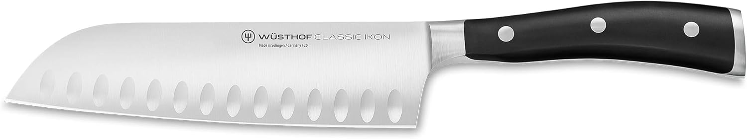 Wüsthof Classic Ikon 7 Inch Hollow Edge Santoku Knife, Black, 18 cm