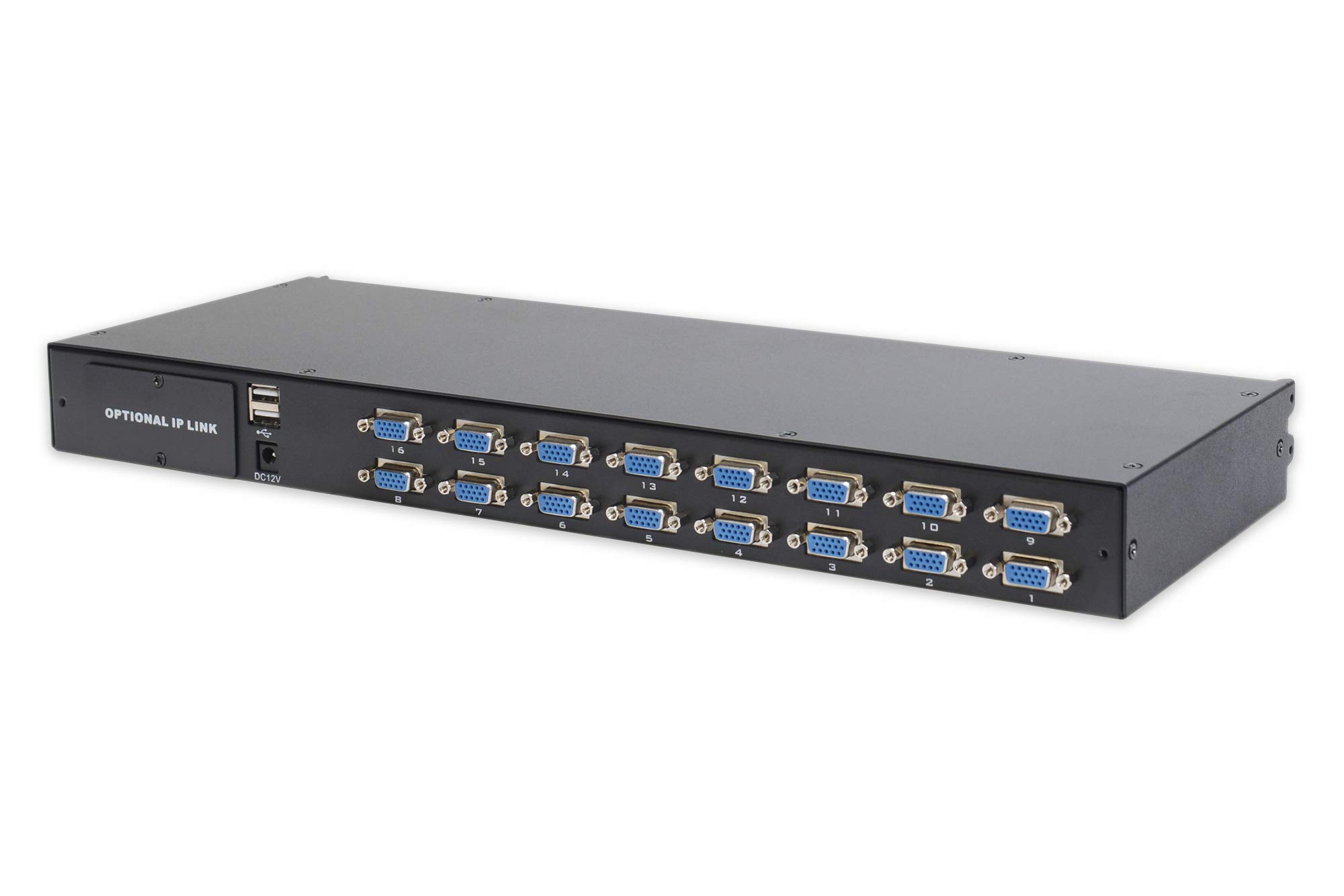 DIGITUS Modular KVM Switch KVM Consoles, 16 VGA Ports, 16x Server Connection Cables (VGA, USB, PS/2), Cascadable, Black