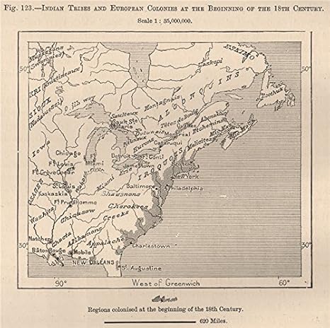 América del Norte. Las tribus indias y colonias Europea ...