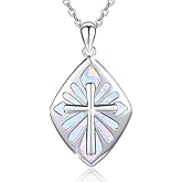 YEESIA Cross Necklace for Women 925 Sterling Silver Abalone/Opal Shell Cross Pendant Necklace Religious Birthday Christmas Jewelry Gifts for Her