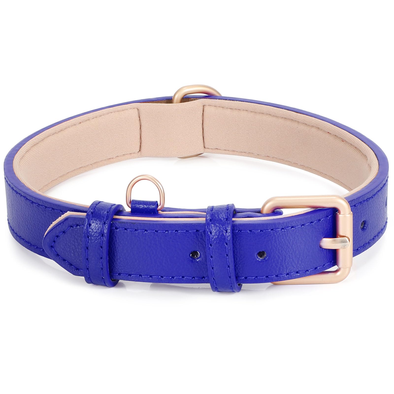 Leather Dog Collar Adjustable Soft Leather Padded Collar Heavy Duty for Small Medium Large Size Dogs with Alloy Buckle，Dark Blue — image 1