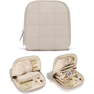 Travel Jewelry Case with Necklace Holder, Earring and Ring Organizer, Camel | 4 Velvet Pouches, Travel Jewelry Pouch, Travel
