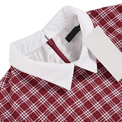 Women's Casual Doll Collar Plaid Long Sleeve Knee Length Swing Dress (XXXL, Red)