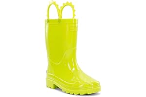 Western Chief Kids Waterproof Neon Rain Boots with Pull-On Handles and Traction Outsole