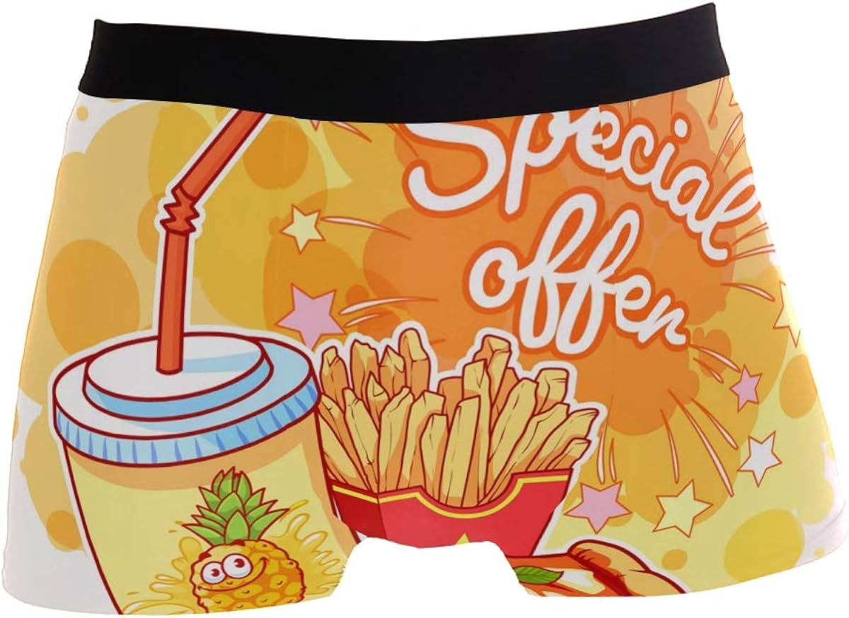 Fast Food Drinking Fries Pizza Boxer Briefs Men's Underwear Boys