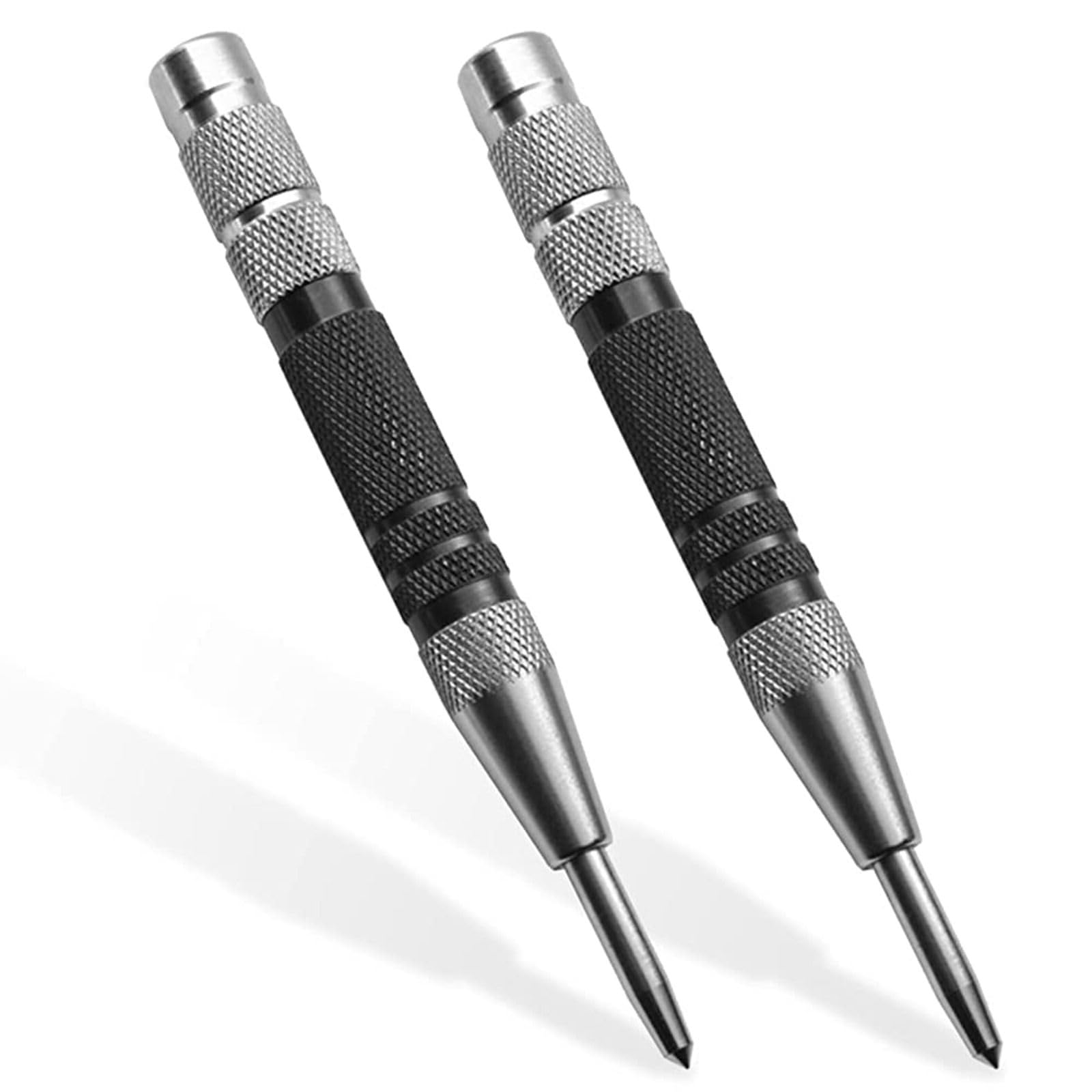 2 Pcs Black Automatic Center Punch, Steel Adjustable One-Handed Spring Impact Loaded Center Hole Punch, Metal Hole Punch Hand Push Tools for Machinists Glass Wood Thin Steel Sheets and More Materials