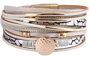 GelConnie Leather Wrap Bracelet Boho Cuff Bracelets Crystal Leather Bracelet Magnetic Multi Strand Bracelets Bohemian Bracelet Leather Wristbands Bangle Jewelry for Women Teen Wife Mother