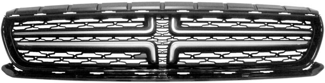 Pair Front Carbon Texture Double Rims Grille Grill Front Upper Bumper Grill Grille for Dodge Charger 2015-2018 Black & Silver ABS Car Front Grille