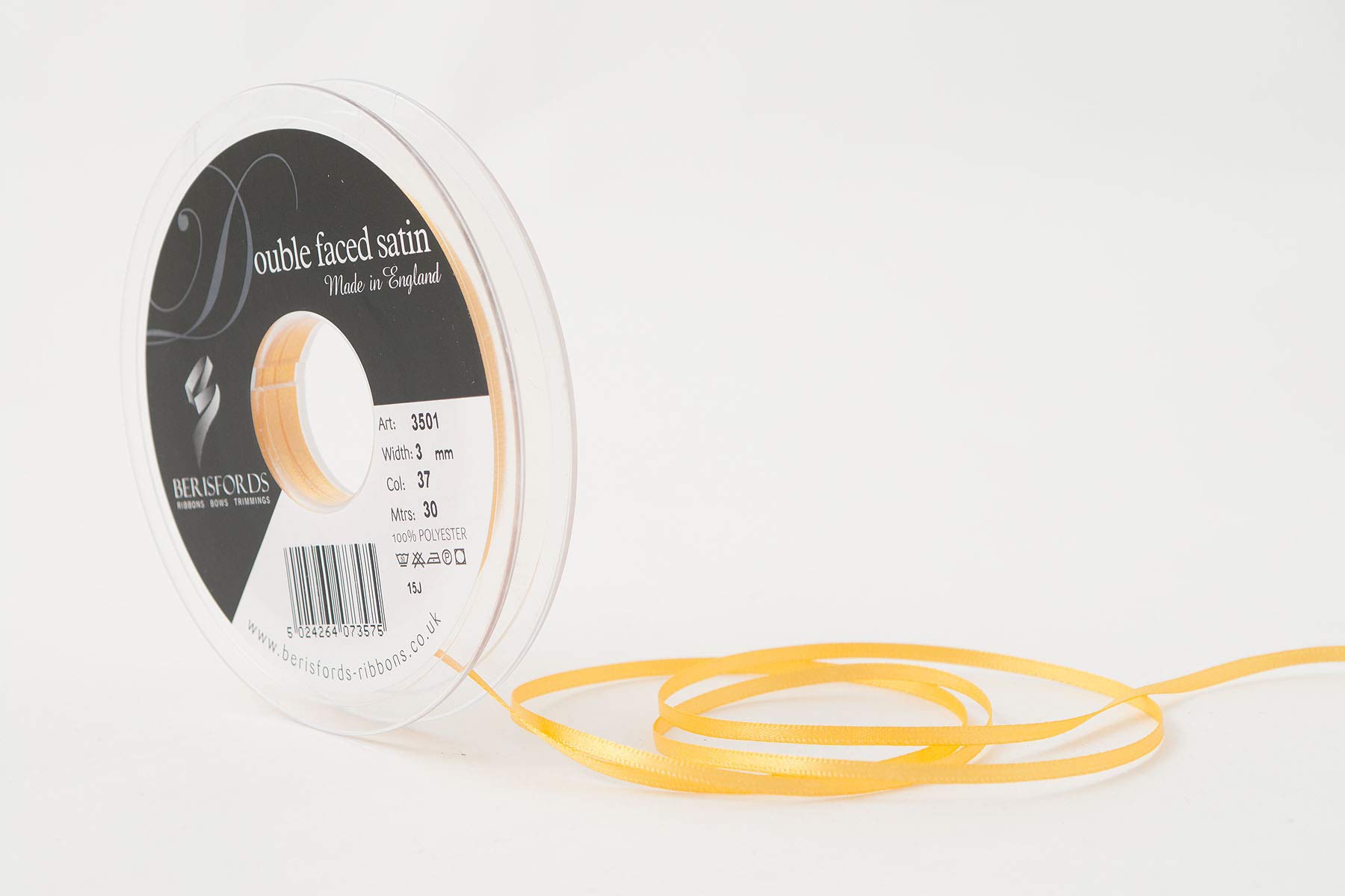 Berisfords Double FACE Poly Satin Ribbon, Gold, 3 mm