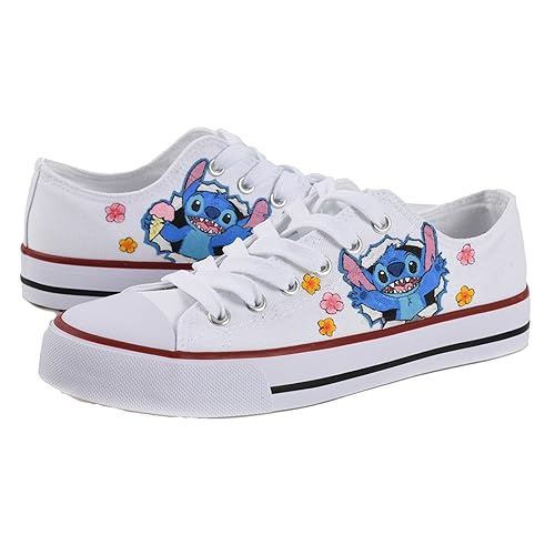 Stitch Canvas Shoes Hand Painted Custom Sneakers Flowers Anime for