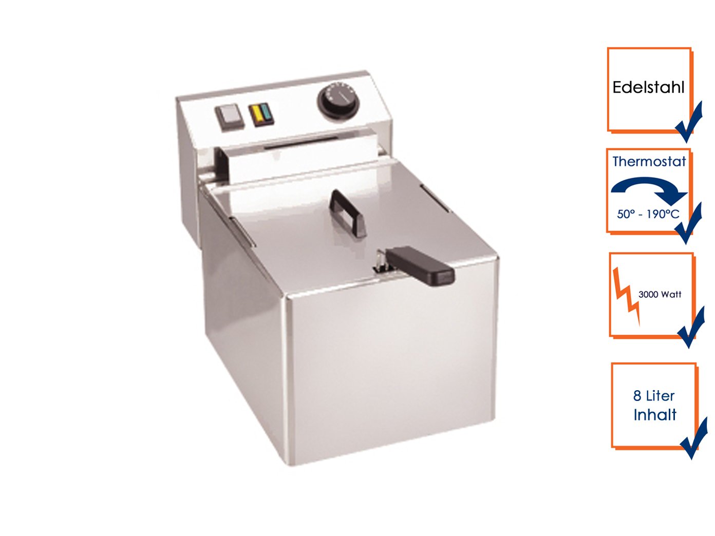 Profesional de acero inoxidable freidora, 8 L, 3000 W, termostato ...