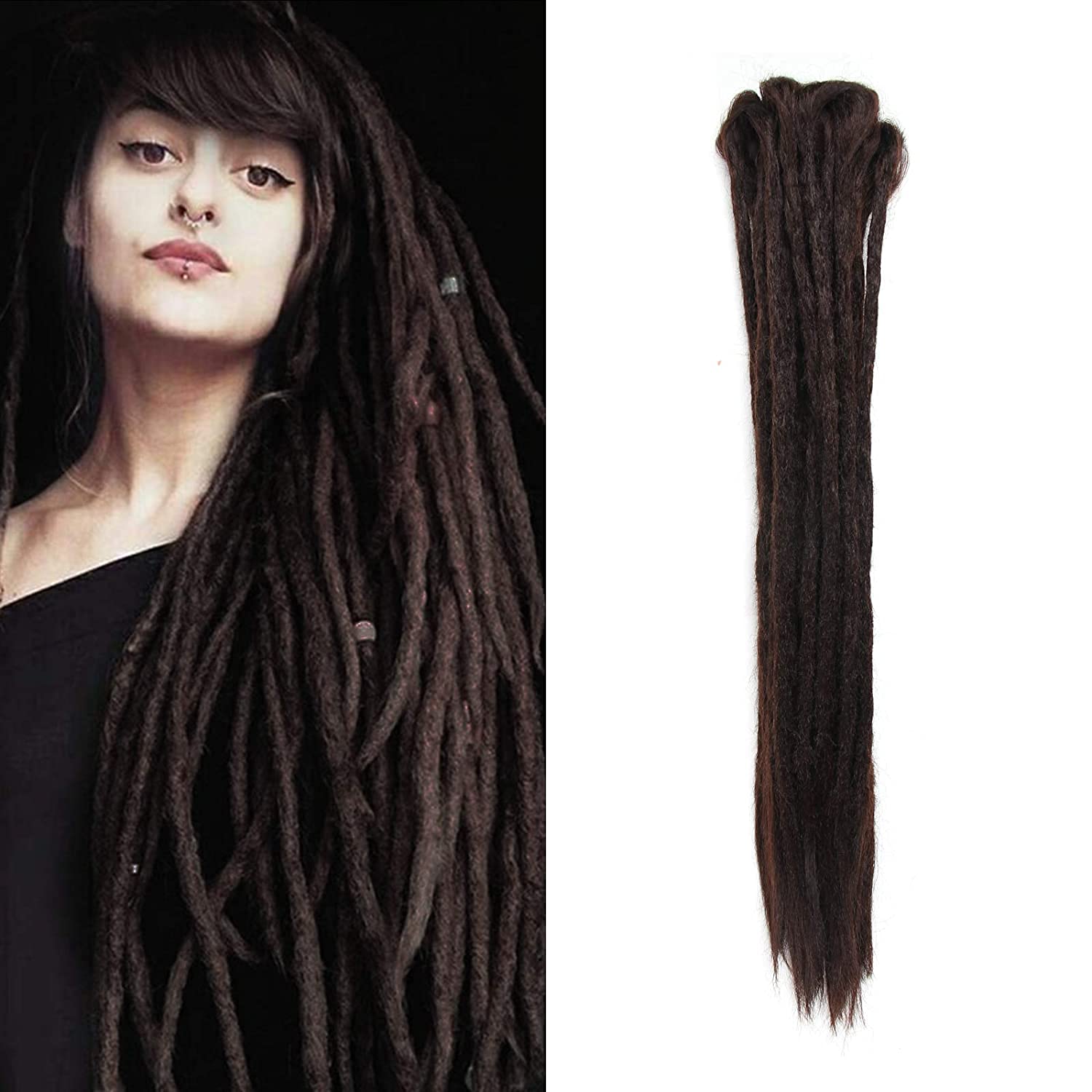 20 Inch 10pcs/Pack Locs Hair Extensions Double Ended Dreadlock Extensions Handmade Synthetic Dreads(40 inch, 4#/Dark Brown)