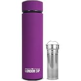 London Sip Multi-Purpose Travel Mug and Tumbler Fruit Infused Flask Hot and Cold Double Wall Stainless Steel Thermos with Extra-Long Infuser, Purple