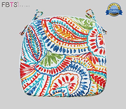 Chair Cushion 16 x 17 Inches Indoor/Outdoor Seat Pads Square (Set of 2, Multi, Paisley) for Outd ...