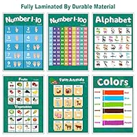 Fully Laminated Educational Preschool Poster for Toddler Kids, Nursery Homeschool & Kindergarten Classroom Playroom, Learning Alphabet Numbers Shapes Colors Chart Poster Set, 6 Pack