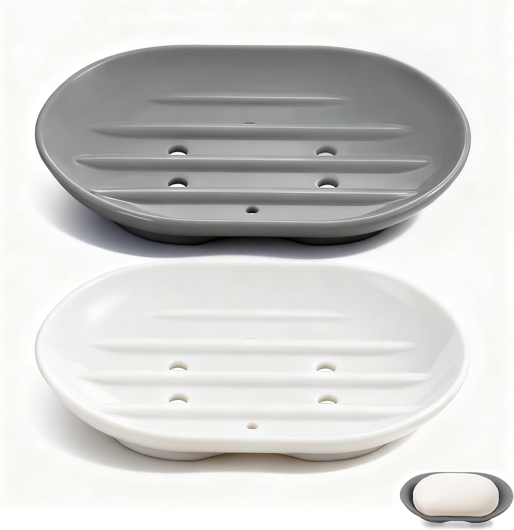 Yowlens 2-Pack Silicone Soap Dish Holder - Self-Draining, Anti-Slip