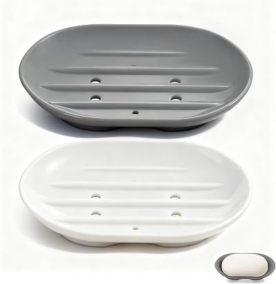 Yowlens 2-Pack Silicone Soap Dish Holder - Self-Draining, Anti-Slip