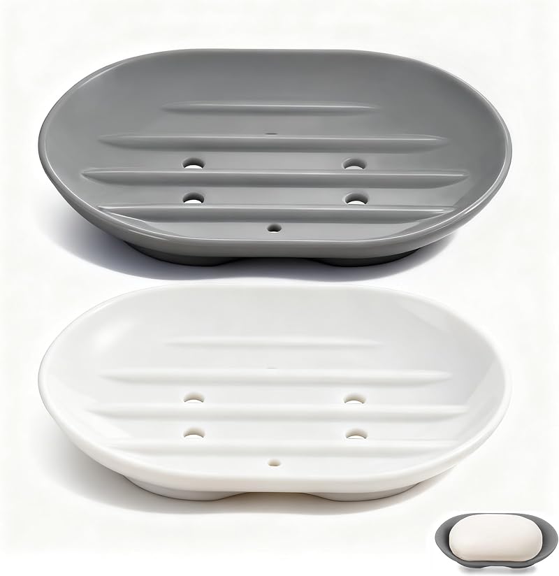 Yowlens 2-Pack Silicone Soap Dish Holder - Self-Draining, Anti-Slip
