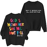 Sulayesh Christian God Is Within Her Sweatshirts Women Jesus Faith Bible Verse Shirts Oversized Inspirational Hoodie Pullover