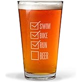 Gone For a Run Swim Bike Run Checklist Engraved Beer Pint Glass | 16 oz.