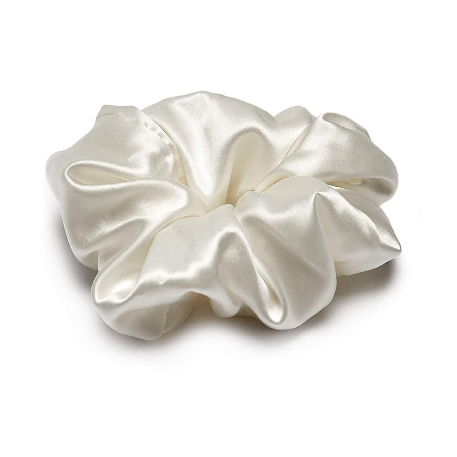 Waterlily Scrunchie 100% Mulberry Silk 22momme Hair Ties Scrunchies for Women Girls Soft Natural Large (Pearl White)