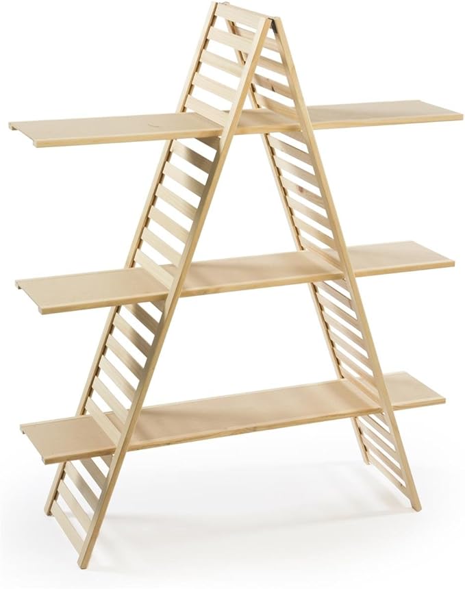 Displays2go Wood AFrame Shelf, 3 Tiers, Adjustable Shelves
