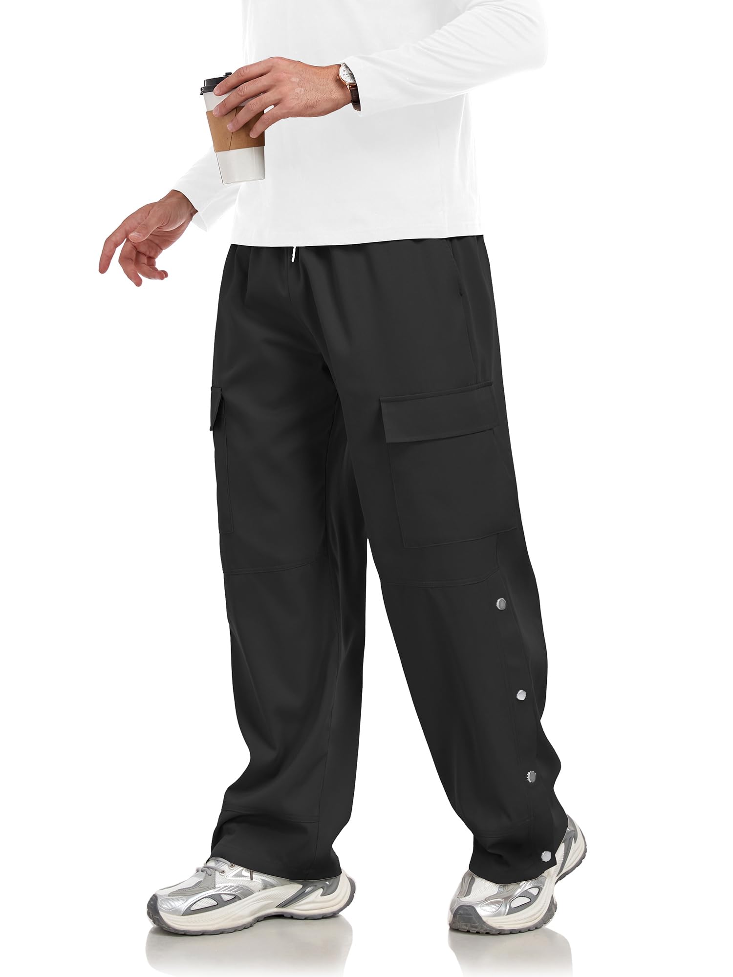 ZAFUL ZAUFL Mens Casual Pants Side Button Flat Pocket Pants Baggy Straight Leg Cargo Pants Street Fashion Trousers