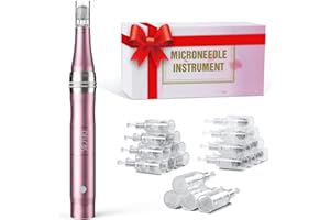 PELCAS Electric Cordless Microneedle Pen with 24 Pcs Replacement Cartridges, Adjustable 0.25mm Microneedle Easy to Use at Home