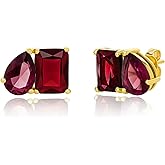 14K Gold Plated January Birthstone Two Tone Stud Earrings for Women with Secure Pushbacks, Garnet Color Earrings