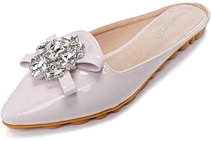 VYKF Women's Suede Leather Mules Mules for Woman Rhinestone Flats Comfortable Slip on Women Mule Shoe
