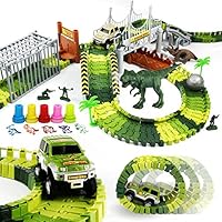 ROSYKIDZ Dinosaur Toys Building Tracks, [175 Pcs Toy Set] Slot Car Race Track Includes 2 Vehicle & 2 Dinosaurs & 10 Stamps for Kids 3 4 5 6 7 8 Years Old Boys Girls Gifts