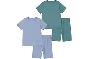 MICHLEY Bamboo Toddler Pajamas 2-8T Soft Bamboo Sleepwear Short Sleeve PJS Set, Top Shorts Casual Outfit, Gift for Boys Girls
