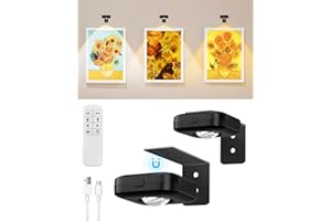 GOODEA.fun Picture Lights for Wall,Rechargeable Battery Operated Wall Lights with Remote,Wireless Magnetic Painting Lights with 3 Temps,Art Display Light with Dimming Timer