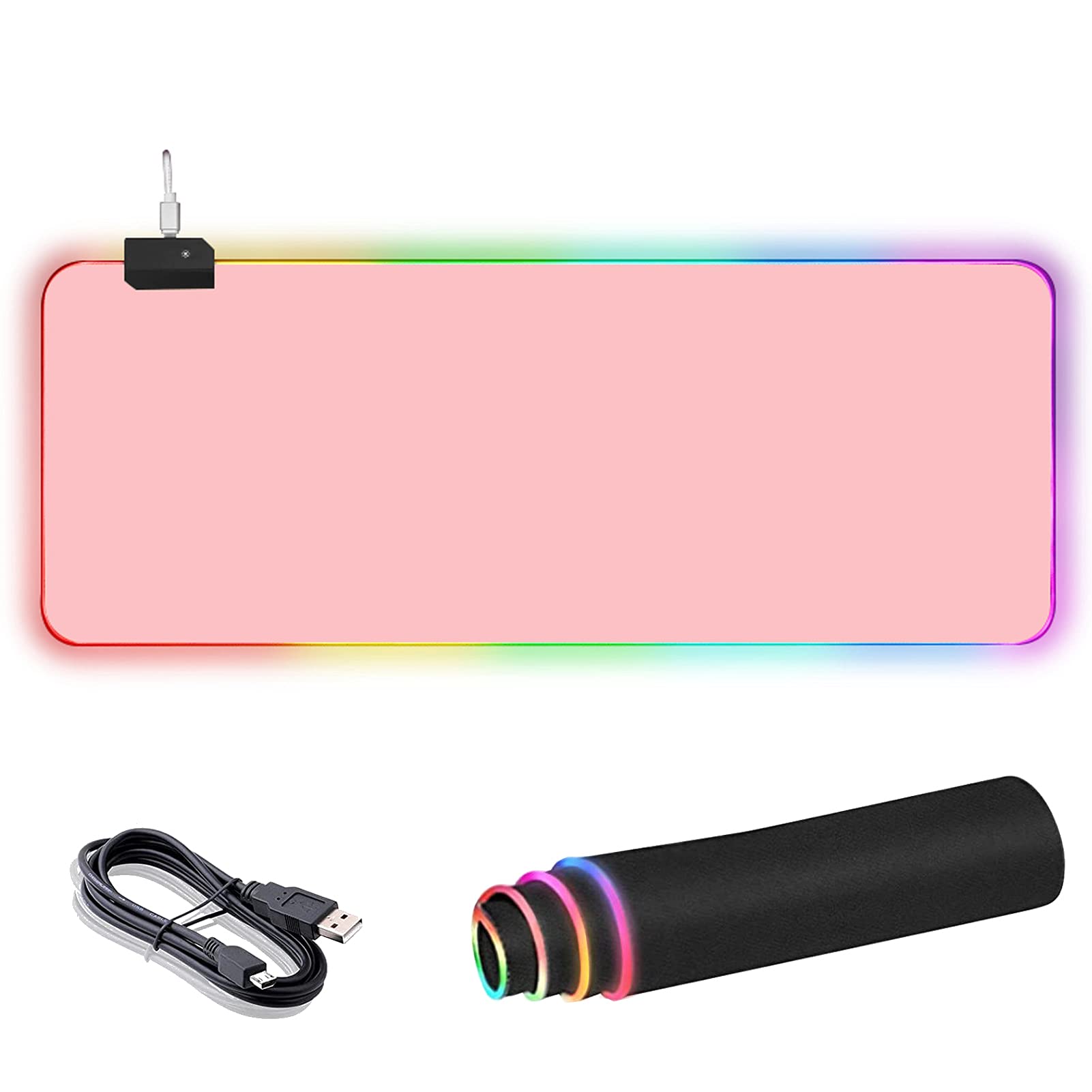 RGB Large Gaming Mouse Pad, Extended Mouse Pad with 14 Lighting Modes, Superior Micro-Weave Cloth, Non-Slip Rubber Base, 800 x 300mm / 31.5 × 11.8 in (Pink)