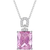 Inpasne Emerald Cut Necklace 925 Sterling Silver Baguette Birthstone Pendant Necklace Jewelry Gifts for Women