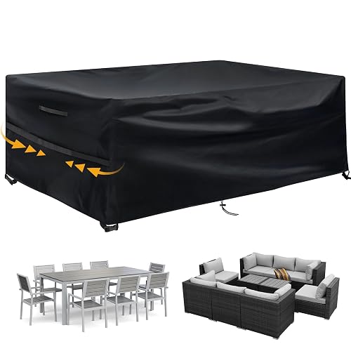 Garden Furniture Covers Waterproof, 213x132x74cm Oxford Fabric Outdoor Sofa Cover Windproof Sunproof with Handle Strap Drawstring Buckle for Garden Sofa, Table and Chair Set (Black, Rectangular)