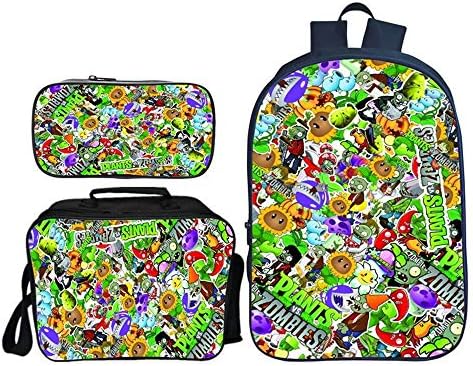 YXRL Children's Backpacks School Bags Sets 3D Printing Plants Vs. Zombies Kids Backpack + Lunch Bag+Pencil Case A