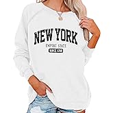 Vdnerjg Women's New York Letter Print Sweatshirt Crewneck Long Sleeve Casual Loose Fit Pullover Shirt