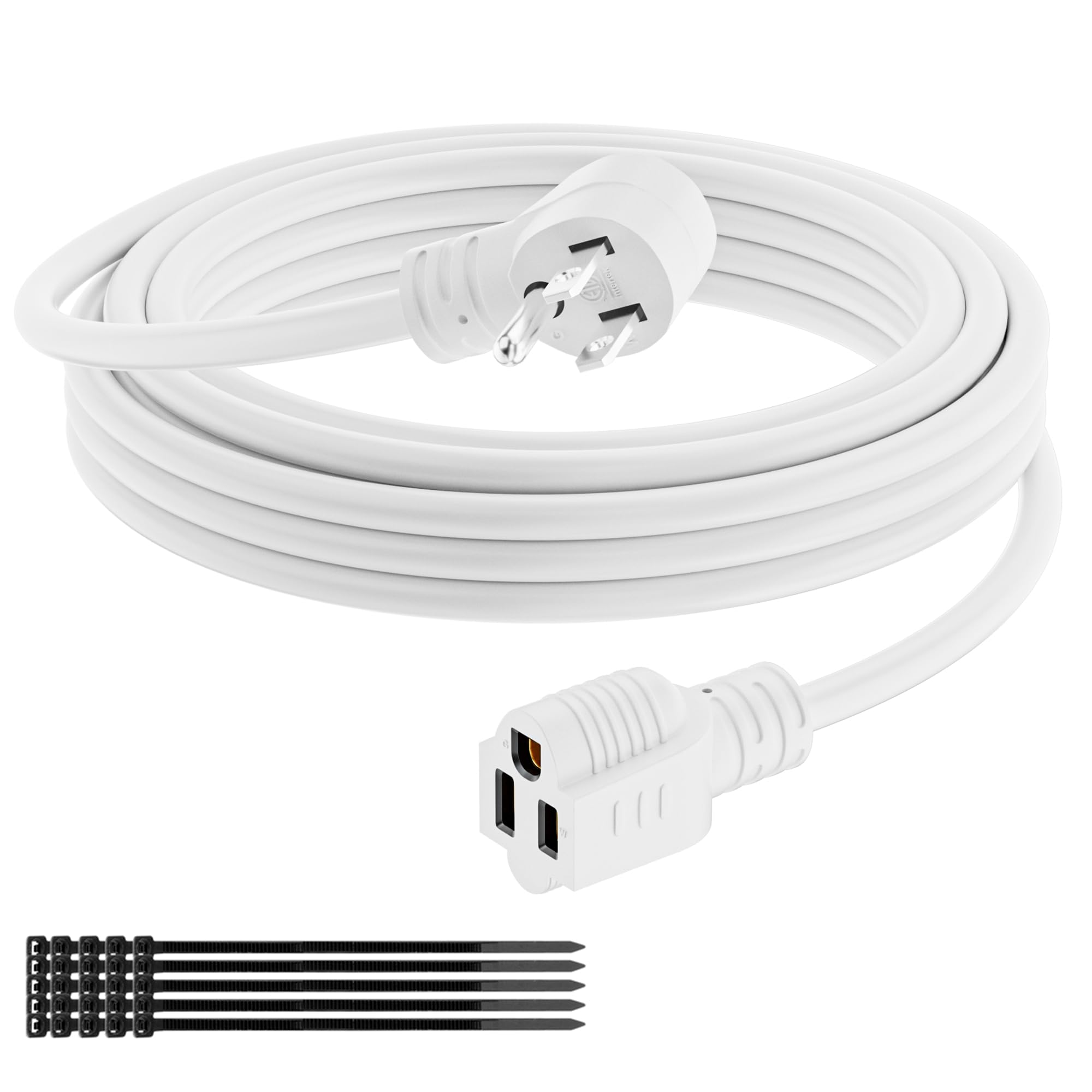 Photo 1 of Extension Cord 4 FT, 3 Prong Extension Power Cord, 90 Degree Right Angle Plug Design, 16/3 Gauge Flexible Cold, 13A 1625W 16AWG, Save Space 3 Prong Electric Cord, ETL, White Cable with 25 Cable Ties