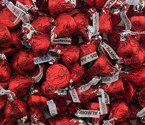 Hershey's Kisses, Milk Chocolate with Almonds, Red Foil (Pack of 2 Pound)