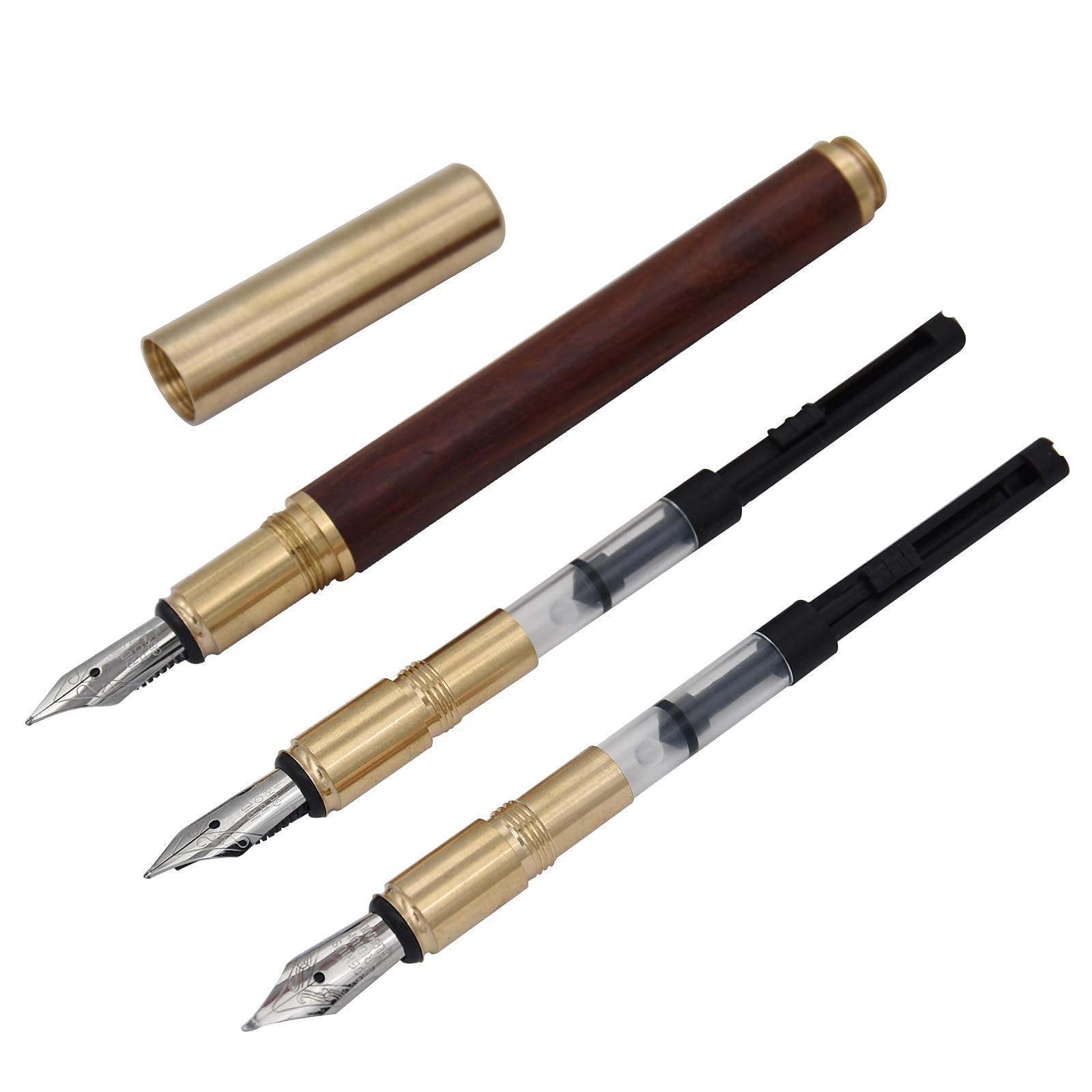 SIPLIV Handcrafted Wooden Brass Fountain Pen Short Paragraph (115mm) Pocket Travel Pen Business Pen Calligraphy Signatures Pen With 3 Different Pen Nibs - Brass, Rosewood