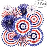 Independence Day Party Hanging Paper Fans Decorations -National Day Patriotic American Theme Birthday Party 4th of July Party Ceiling Hangings Photo Booth Backdrops Decorations, 12pc